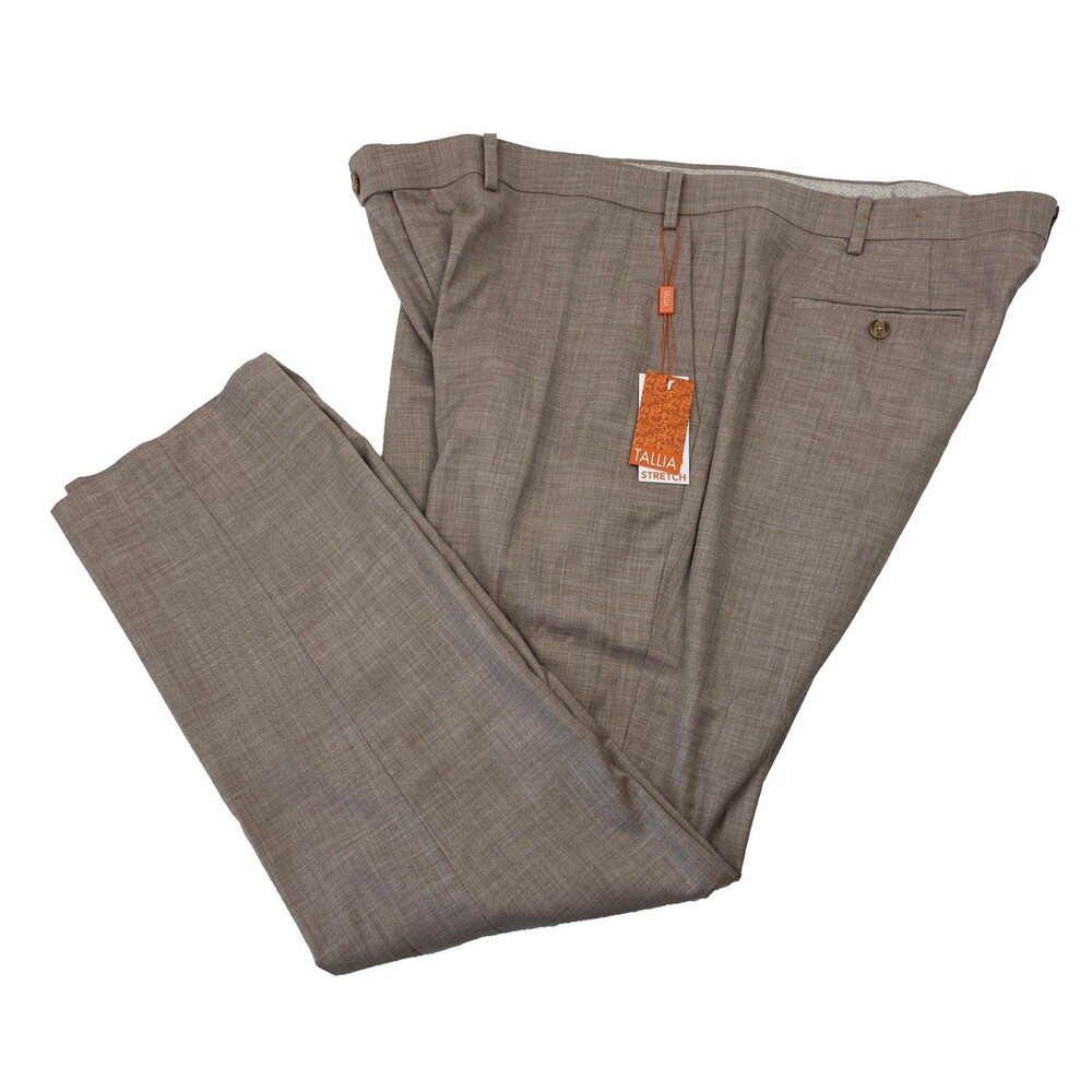 BRAND NEW TALLIA Mens 44x32 Solid Brown Soft Stretch Dress Pants/Slacks